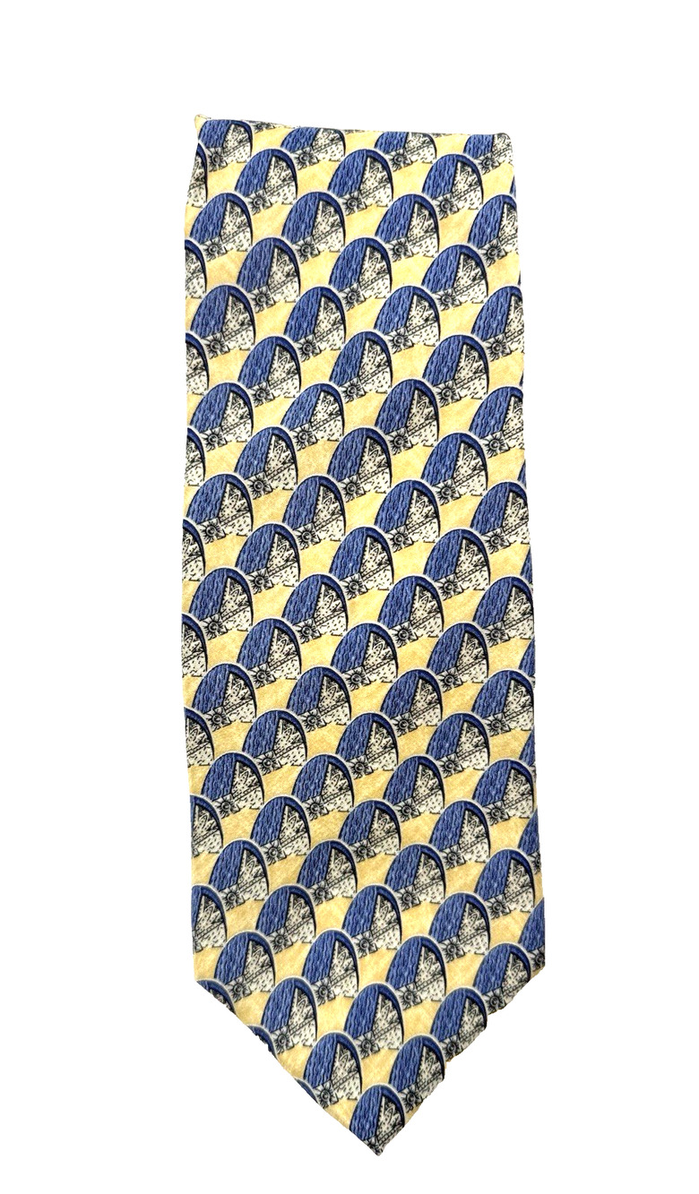 Vintage Zylos George Machado silk tie geometric blue yellow Classic